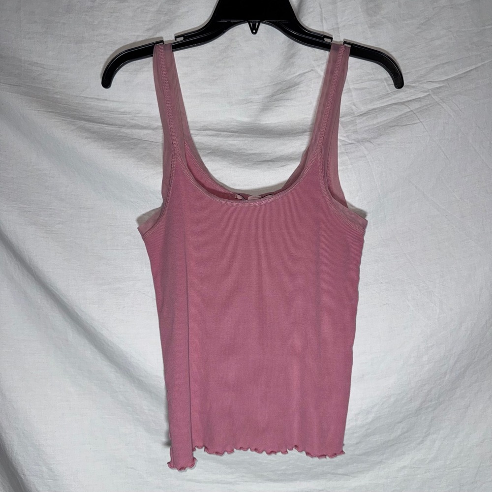Victorias Secret Pink Ribbed Tank Top Mesh Trim Size Large Soft Girl Barbie